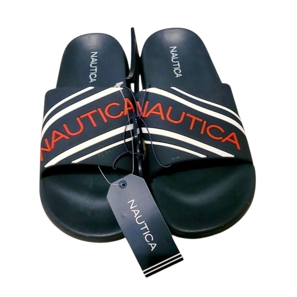 NWT Nautica Navy, Red & White Slides Women's Size 5 US - Picture 1 of 6